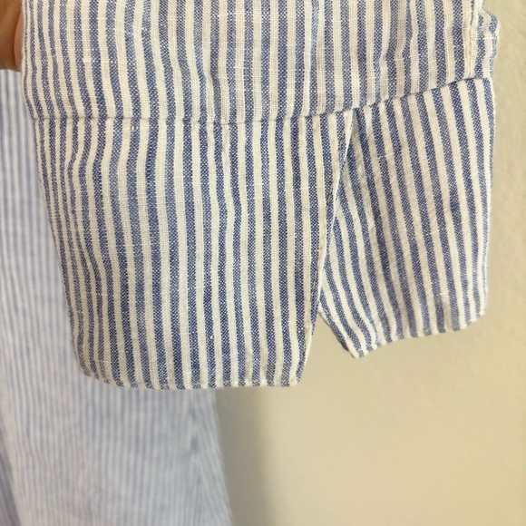 Boho Chic 100% Linen Blue White Striped Button-Back Shirt Top Size Large - Picture 6 of 10